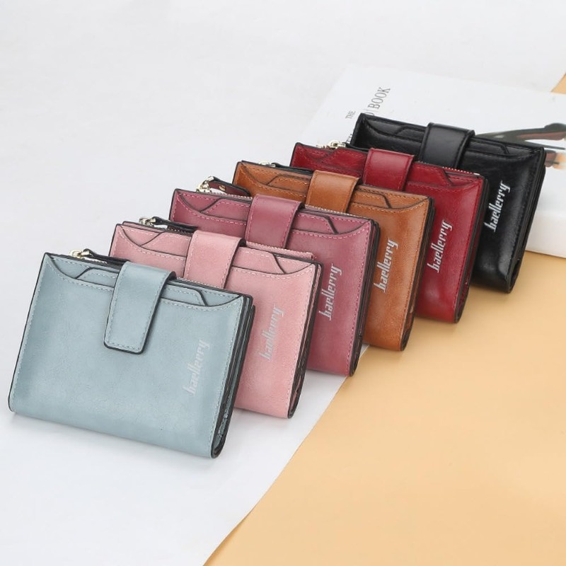 Women's RFID Blocking Wallet PU Small Compact Bi-fold Purse with