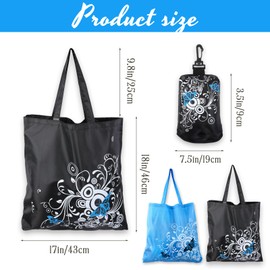 InnoHHustle 2 Pack Large Foldable Shopping Bag Reusable Tote Bags with Handles 17 x 18 Inch Floral Grocery Bags Washable Heavy Duty Handbag Shopping Cloth Bags for Daily Storage