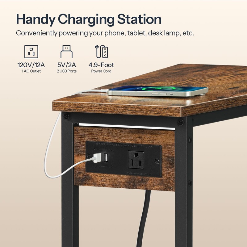 HOOBRO Wedge End Table with Charging Station, Recliner Wedge Side