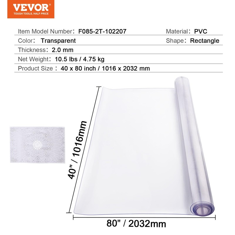 VEVOR Plastic Table Cover, 40 x 80 Inch 2.0 mm