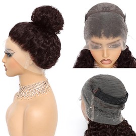 360 Chocolate Brown Lace Front Wigs Human Hair Hidden Strap Deep Wave Lace Frontal Wig Pre Plucked Drawstring 4# Wig Human Hair 200 Density HD Full Lace Front Wigs for Women (4# deep wig, 26inch)