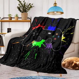 Gamepad Blanket, Cuddly Blanket, Warm and Fluffy Children's Gamer Blankets, Flannel Blanket, Microfibre Couch Blanket, Room Decoration (Gamepad B, 130 x 150 cm)