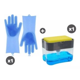 Misorel Guantes Lavatrastes Silicon + Despachador Jabón Líquido