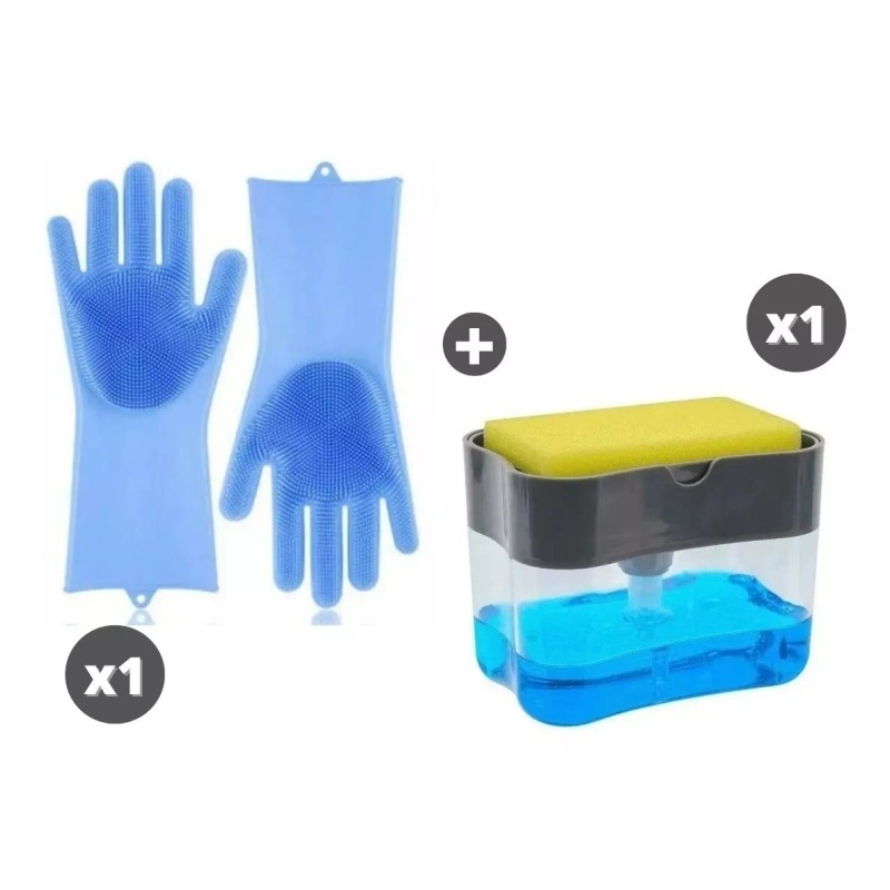 Misorel Guantes Lavatrastes Silicon + Despachador Jabón Líquido