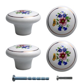 Runseaway 4PCS 1-1/2 inch Hand Painted Ceramic Knobs, Ceramic Flower Cabinet Knobs, Vintage Dresser Drawer Handle Pulls for Closet Cupboard Wardrobe(Orchid)