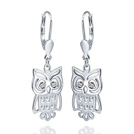 MATERIA by Matthias Wagner Owl Earrings 925 Silver Women's Zirconia Earrings Rhodium-Plated Gold-Plated, Cubic Zirconia Sterling Silver, Cubic Zirconia