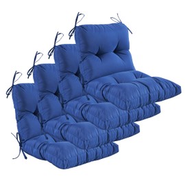 YOOZEKU Outdoor Indoor Seat Back Chair Cushions Set of 4,Waterproof Tufted Lawn Dining Chair Cushions for Patio Furniture with Ties,42x21 Inch, Navy Blue