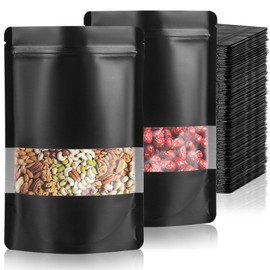 Bolsas Hermeticas de 200 Piezas,Bolsas de Papel Kraft,Aluminio por Ambos Lados,Bolsas Pouch con Ventana y Cierre Hermético de Cremallera, para Dulces, Accesorios, Aperitivos, Joyería,10*15CM (Negro)