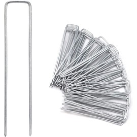 U/D 4 Inch Galvanized Landscape Staples 60 Pack 11 GaugeGarden Stakes Heavy-Duty Sod Pins Anti-Rust Fence Stakesfor Weed Barrier Fabric Ground Cover Dripper Irrigation Tubing Soaker Hose