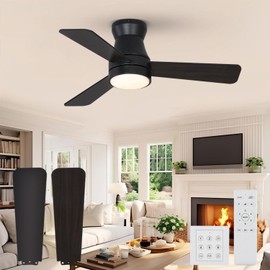 RIIGOOG Ceiling Fans with Lights, 36 inch Black Low Profile Ceiling Fans with Light and Remote, Flush Mount, 6 Speeds DC Reversible, 3CCT Dimmable, Modern Ceiling Fans for Bedroom Indoor/Outdoor Use