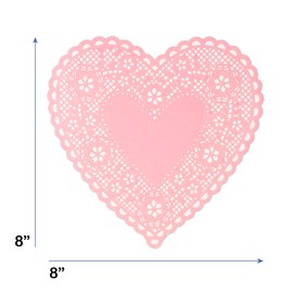 Royal Lace Pink Heart-Shaped Paper Doilies - 8-Inch - Perfect for Valentines Day Crafts, Table Decor, and Parties - Pack of 72