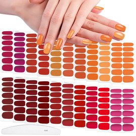 WOKOTO 20 Sheets Self-Adhesive Nail Polish Stickers Tips with 1pcs Nail File Full Nail Wraps Nail Art Decals Solid Red Brown Orange Gel Nail Strips Manicure Kit for Girls Women Stick On Nails
