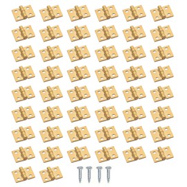 50Pcs Mini Brass Hinges Folding Door Hinges Butt Hinges Small Mini Hinges for DIY Crafts Wooden Jewelry Box (Gold)