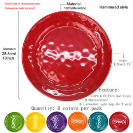 KX-WARE Melamine Plates set -10inch 6pcs 100% Melamine Dinner Plates for Everyday Use, Break-resistant and Lightweight, MultiColor