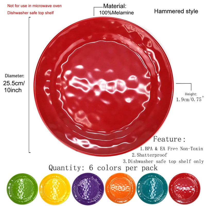 KX-WARE Melamine Plates set -10inch 6pcs 100% Melamine Dinner Plates