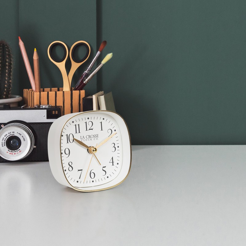 La Crosse Clock 617-379W White Square Silent Sweeping Analog Alarm