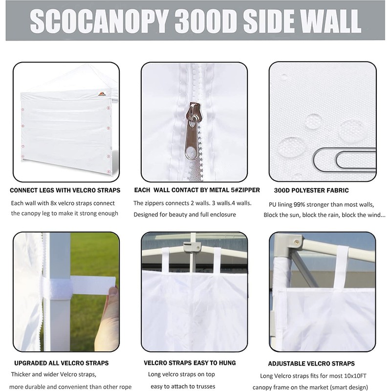 SCOCANOPY Canopy Door for 10x10 Canopy Frame,1 Pack Sidewall Only,Grey