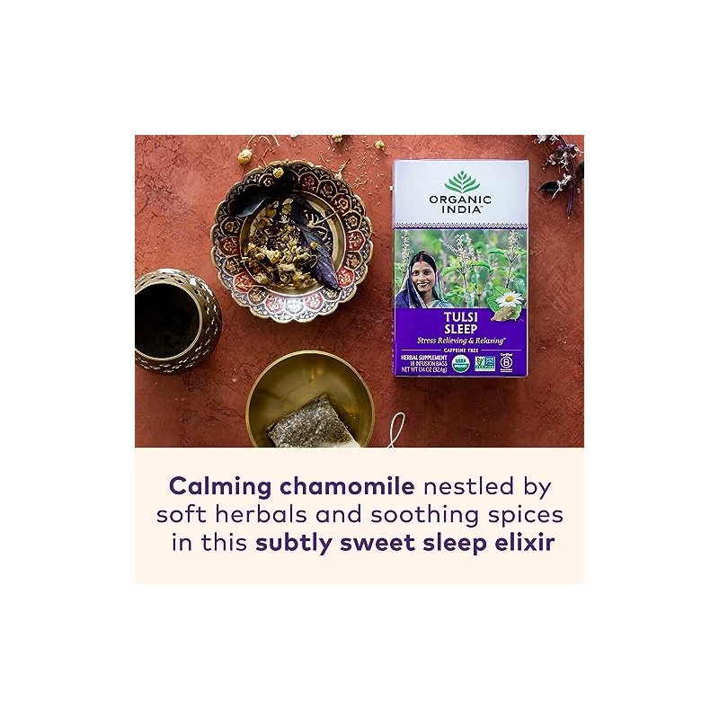 ORGANIC INDIA Tulsi Sleep Herbal Tea - Relaxing Nighttime Blend
