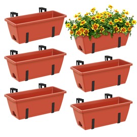 ETELI Railing Planter Box 6 Pack Balcony Planters Railing Hanging with Metal Brackets Window Boxes Deck Rail Planter for Outdoor Indoor Porch Garden Patio, Red & Black