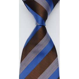 Geotae Zerun New Classic Men's Striped Silk Tie Necktie (Blue/Brown)