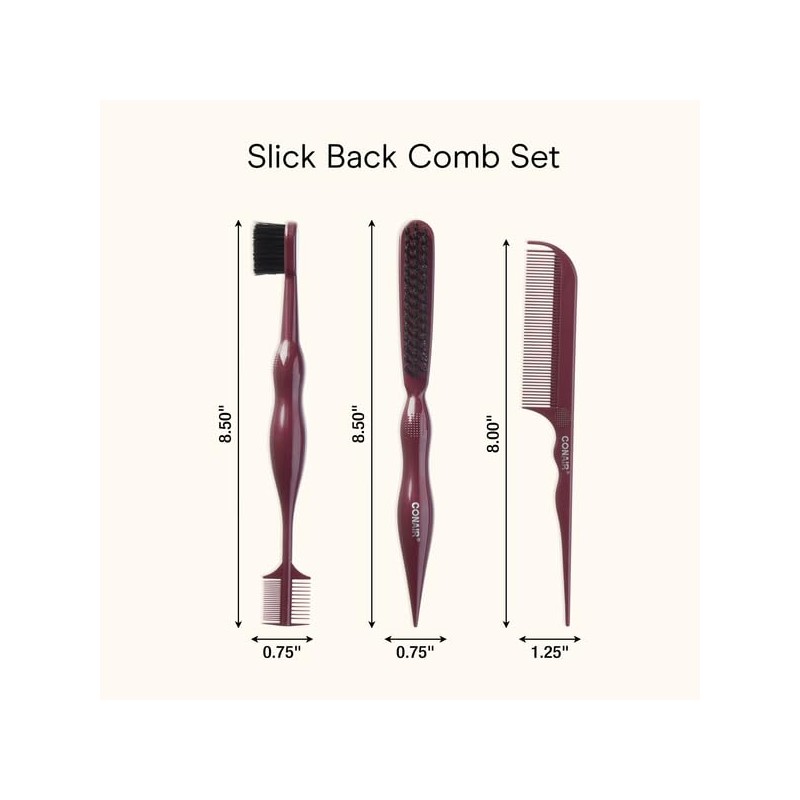 Conair Slick Back Tail Comb Set, 3-Pack with Fine Tooth