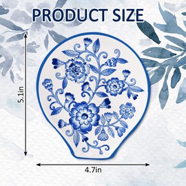 JarThenaAMCS 4.7inch Blue Floral Ceramic Spoon Rest Watercolor Chinoiserie Flower Small Coffee Spoon Holder for Coffee Stirrers Teaspoon Bar Coffee Station Accessories