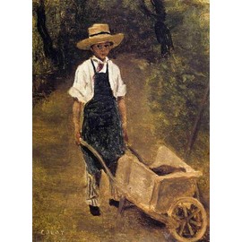 Octave Chamouillet Pushing a Wheelbarrow in a Garden by Jean-Baptiste-Camille Corot - 18" x 24" Premium Canvas Print