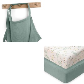 Roman Green Nursing Cover and Leaf Crib Sheet Bundle