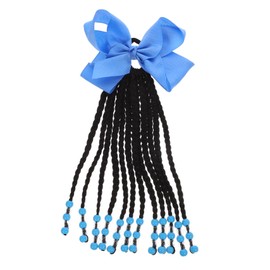 FRCOLOR Ponytail Extension for Synthetic Braid Hair Piece with Bow Beads Cross Braids Light Blue Transparent for Parties Cosplay and Everyday Wear