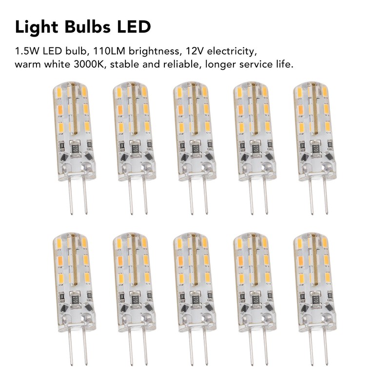 10pcs G4 LED Bulb 1.5W DC12V Warm White 3000K 110LM