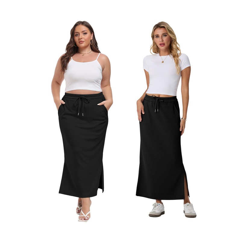Lepunuo Casual Sweat Skirts Womens High Waist Summer Drawstring Slit