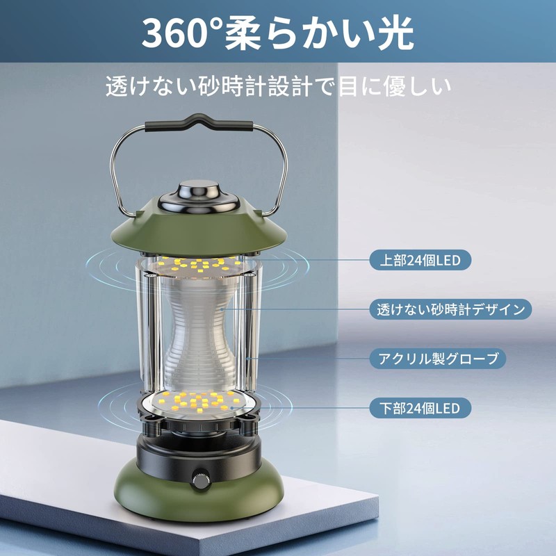 【2023モデル】GLOWDAWN LEDランタン キャンプランタン 2WAY給電 充電式 電池式 キャンプライト レトロ風 無段階調光・調色 暖色