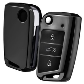 Oatsbasf Car Key Case VW, VW Golf 7 Key Case, Key Box Cover for VW Polo, Skoda, Tiguan, MK7 3 Buttons (Black)