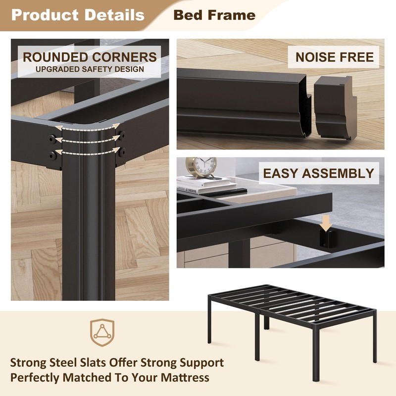 Likelalaso 24 Inch High Twin Bed Frames with Rounded Corner,
