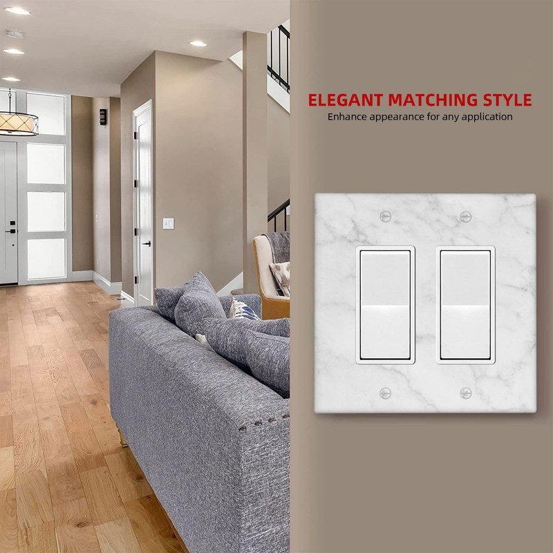 White Marble Faux Printed Double Gang Rocker Decorative Light Switch