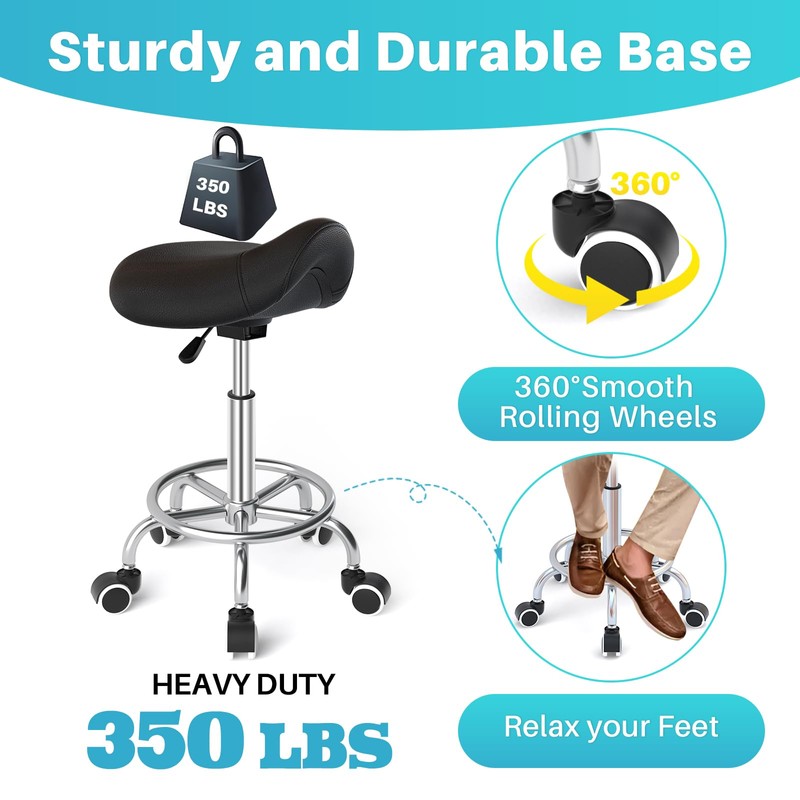 YEEZEE Saddle Stool Ergonomic- Comfortable Rolling Saddle Stool with Wide