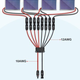 Solar Parallel Connectors for 4 Solar Panels - 2 to 8 Y Branch Adapter, Tool-Free, IP68 Waterproof 10AWG Cable Splitter for PV Systems (FMMMM/MFFFF)