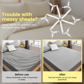 MOERDIFFER Bed Sheet Tensioner, Adjustable, Bed Sheet Tensioner, Mattress Holder, Elastic Bed Sheet Tensioner with 12 Metal Clips for Wrinkle-Free Bed Sheets and Toppers (Reactionary)