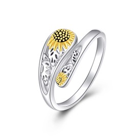 POPLYKE Sterling Silver Sunflower Spoon Ring Vintage Thumb Rings Boho Adjustable Open Ring Statement Jewelry Gifts for Women鈥?,New"