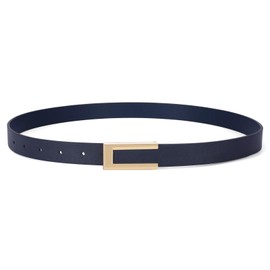 SUOSDEY Slim Belt for Women, Thin Leather Belt, Fashion Waist Belt for Dress, Jeans with Gold Buckle, navy