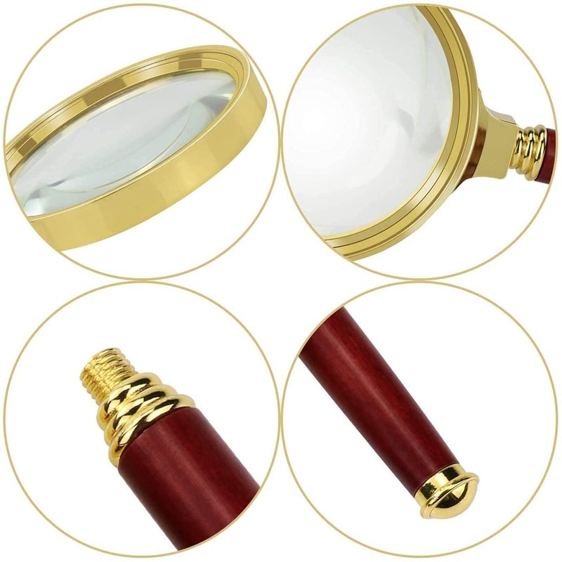 60mm Handheld Magnifier, Wooden Handle 15x Magnifying Glass for Home