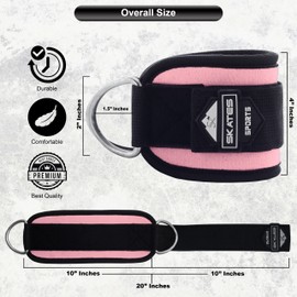 Skates sports Ankle Straps for Cable Machines Attachment 1 Piece Neoprene Padded Double D-Ring Ankle Gym Cuff for Kickback Legs, Abs and Glute Exercise Men women Fitness Workout (Single, Pink)