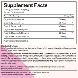 Organic Fertility Tea for Women – Supports Hormonal Balance & Reproductive Health – Red Raspberry Leaf, Cinnamon Bark, Spearmint, Nettle Leaf, Chamomile & Red Clover – 15 Pyramid Sachets