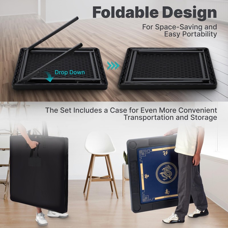 Queensell Folding Game Table with Double Sided Mat, Foldable Board