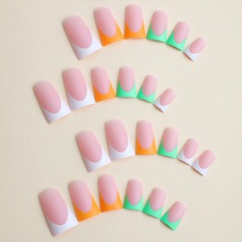 Tyuimhx 24 Pcs Duck Nails Press on Medium 3Colors Wide French Tip Fake Nails Matte Full Cover Duck Feet Nail Tip Acrylic Duck False Nails Stick on Nails Reusable Artificial Nails for Women Girls