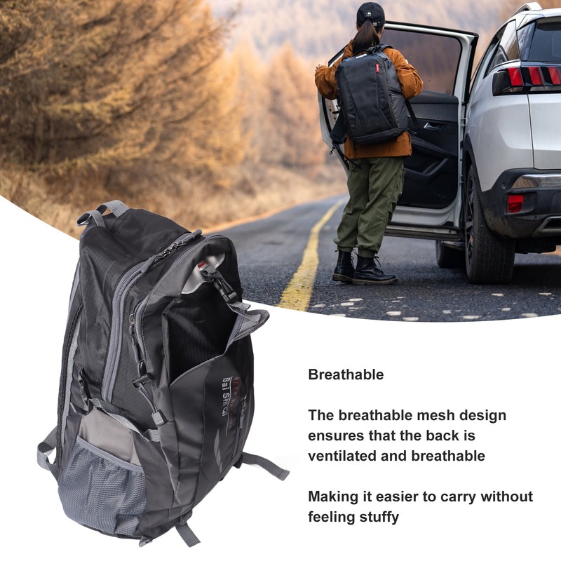 Black Outdoor Backpack Nylon Lightweight Water Repellent Hiking Sports Backpack
