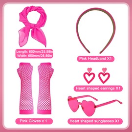 TYBYBB 80s 90s Outfit Women's Pink Costume Accessories 80s Outfit Women's 80s 90s Accessories for Carnival Party, Festivals Fancy Dress (Pink), pink