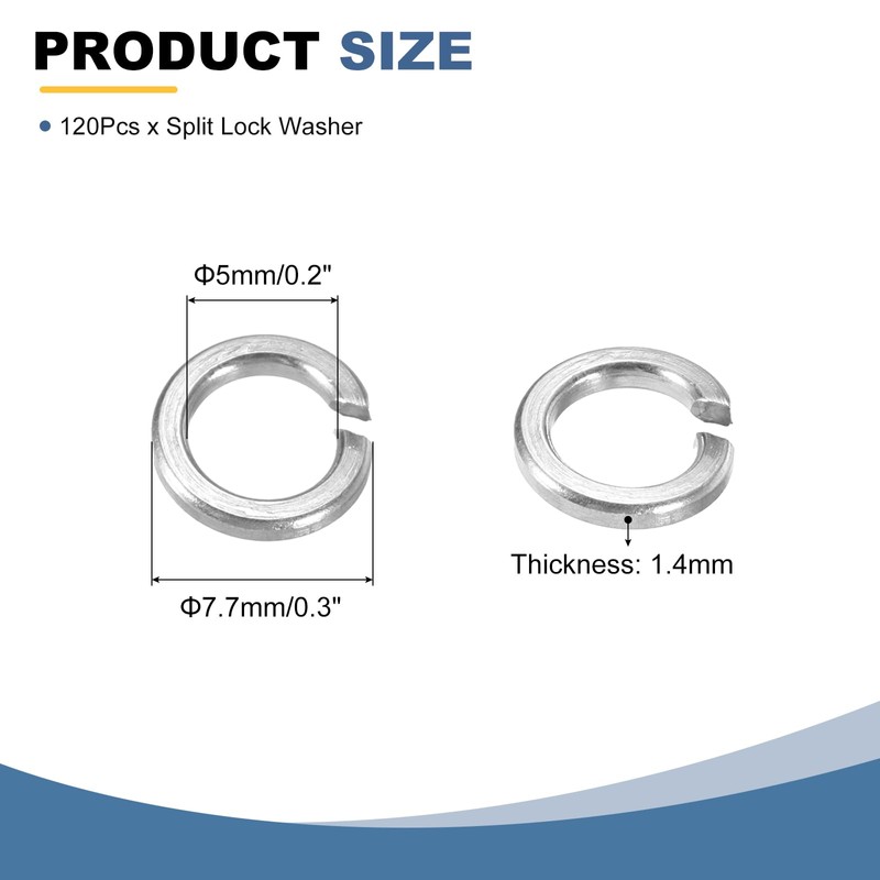 sourcing map 120 Pcs M5 Split Lock Washers, 304 Stainless