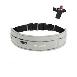 MOLICRAIN Running Belt Waist Pack, Ultra Light, Breathable & Adjustable Running Fanny Pack, Water Resistant Running Pouch, Sports Bum Bag with Phone & Water Bottle Holder for Running, Cycling(Grey)