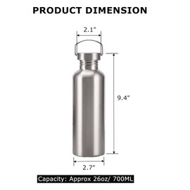 LyyGuanYoo 2 Pack 18/8 Stainless Steel Water Bottle, 26OZ Single Wall Stainless Steel Water Bottle for Camping Picnic, Metal Sports Kettle with Handle for Runners, Hikers, Cyclists